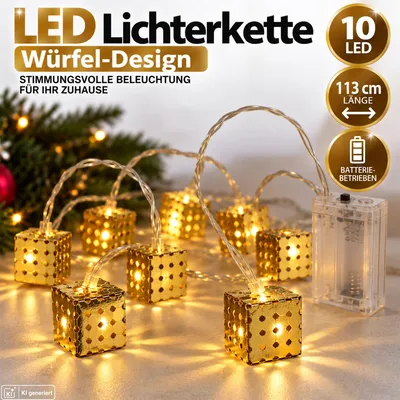 Produktbild von LED Lichterkette 10LED Weihnachten Warmweiß Gold Tischdeko Weihnachtsdeko Innen