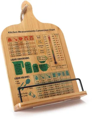 Zdjęcie produktu dla Stojak na książki kucharskie Ibzoa® z drewna, z regulowaną deską do krojenia i uchwytem na tablet, kolor brązowy vintage, wymiary 37×22×1 cm, waga 785 g