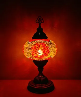 Immagine prodotto di Lampada da tavolo turca con sfera in mosaico arancione da 13 cm – Lampada orientale per un'illuminazione suggestiva