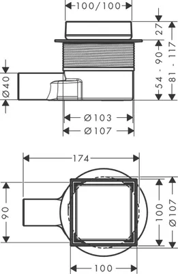 Productafbeelding van Punktablauf RainDrain, compleet set, 100x100 mm, matzwart. 100 x 100 mm, matzwart