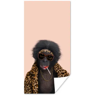 Produktbild von MuchoWow® Poster Affe - Tiere - Sonnenbrille - Pantherdruck - Lutscher 60x120 cm - Wandschmuck