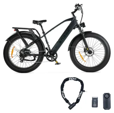 Immagine prodotto di ENGWE E26 - Fat bike elettrica - Set con lucchetto a catena e allarme bici - 26 pollici - Motore 250W - Autonomia 75 km - 7 marce - Freni a disco idraulici - Batteria 768Wh - Nero