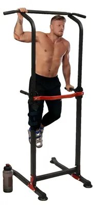 Immagine prodotto di Stazione per dip, regolabile in altezza da 165 a 210 cm, portata 150 kg, struttura in acciaio e PVC, design autoportante, materiale di montaggio incluso
