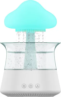 Image de (sans télécommande)Humidificateur à nuage de pluie, veilleuse à nuage de pluie, diffuseur d'huiles essentielles d'aromathérapie avec 7 changements de couleur, son de gouttes de pluie pour les chambres de bureau à domicile
