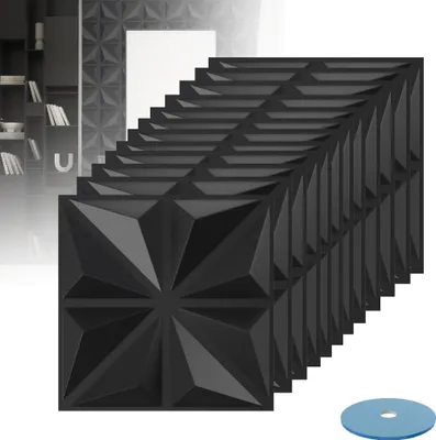 Produktbild von LZQ PVC Fliesenaufkleber 50x50 cm selbstklebende Fliesen-Folie für Bad & Küche entfernbare Klebe-Folie für Wandfliesen Küchenrückwand & Bordüren, 12 Klebefliesen, Typ B Schwarz