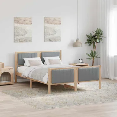 Immagine prodotto di Maison Exclusive - Letto matrimoniale, struttura marrone e grigio chiaro, dimensioni 135 x 190 cm, realizzato in legno massello di pino