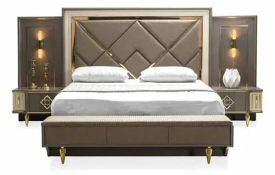 Produktbild von Luxus 3tlg Schlafzimmer set Bett und 2x Nachttische Design Textil 3tlg sets