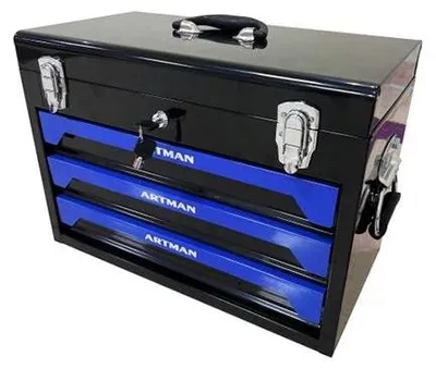 Image de Boîte à outils portable - Armoire à outils métallique à 3 tiroirs - verrouillable - Rangement pour outils robustes pour garage, atelier, maison