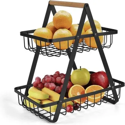 Productafbeelding van Fruitmand - Fruit - Vrijstaande fruitmand - Zwart metaal - Open ventilatieontwerp - Keukenorganizer