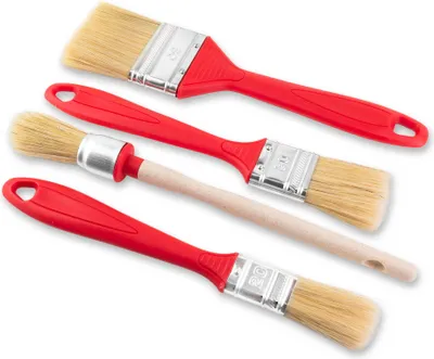 Produktbild von 4er Set Malerpinsel Flachpinsel Rundpinsel mit rot Kunststoff-Griff 20 30 50 mm