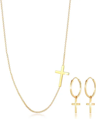 Produktbild von ELLI Damen Schmuck-Set mit Kreuzkette, Kreuzanhänger und passenden Kreuzohrringen