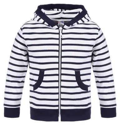 Produktbild von modAS Kinder Kapuzenjacke mit Streifen - Gestreifte Sweatjacke mit Reißverschluss in Weiß-Blau Größe 176