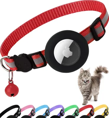 Produktbild von Halsband für Katzen mit AirTag-Halterung – Reflektierend und verstellbar (Rot)