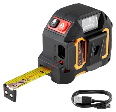Immagine prodotto di Misuratore laser 2 in 1 VEVOR, strumento di misura laser ricaricabile da 41 m e metro a nastro da 4,8 m con magnete, metro a nastro avvolgibile 4 modalità - lunghezza, area, volume, continuo, unità ft/in/m/ft+in