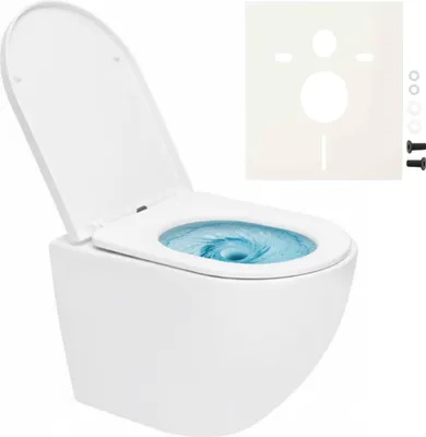 Produktbild von SAT Wand Hänge WC Set Spülrandlos mit Tornado-Spülung und WC-Sitz mit SoftClose + Schallschutz, glänzend weiß