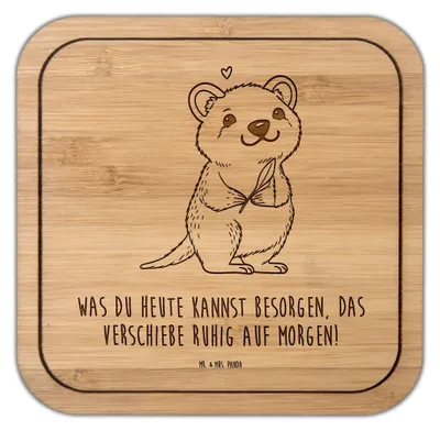 Produktbild von Mr. & Mrs. Panda Tischuntersetzer Quokka Happy - Transparent - Geschenk, gläseruntersetzer, Lustiger Spruch, Verschieben, Untersetzer Kork, Niedliches Tier, Coaster