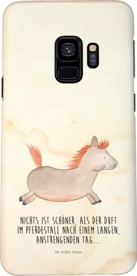 Produktbild von Mr. & Mrs. Panda Samsung Galaxy S9 Handyhülle Pferd Springen - Vintage - Geschenk, Handy Schutzhülle, Pony, Smartphone Hülle, Pferde, Pferdestall, Bauernhof, Cover, Stall