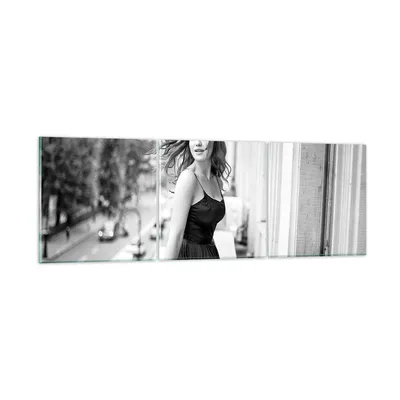 Produktbild von Bilder auf glas - 3 Teile - Frau Balkon Straße - 90x30cm - Glasbilder - Wandbilder - Bilder - zum Aufhängen bereit - Wanddekoration aus Glas - Glas Bilder - Wandbild auf Glas - GCA90x30-5017
