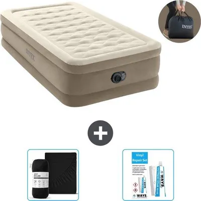Produktbild von Einzelbetten Luftmatratze 1-Personen - 99 x 191 x 46 cm - Beige - inkl. Pumpe - Bettwäsche und Reparaturset