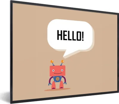 Produktbild von MuchoWow® Gerahmtes Poster Sprichwörter - Zitate - Hallo! - Roboter - Zahnrad - Kinder 80x60 cm - Poster mit Schwarzem Bilderrahmen Wandposter Rahmen Foto Bilder - Schwarzem - Mit Gestell