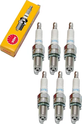 Zdjęcie produktu dla Zestaw świec zapłonowych NGK 6x DCPR7E z tłumieniem zakłóceń, długość 19,0 mm gwint Ø 12,0 mm sześciokąt 16,0 mm, odstęp między elektrodami 0,85 mm, wartość cieplna 7, 3932 / 4415