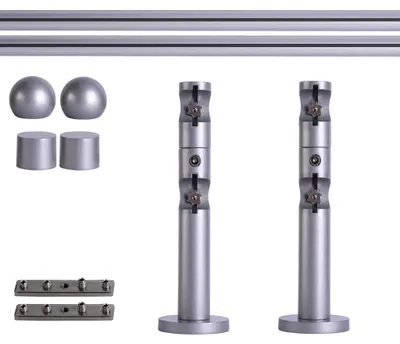 Produktbild von Gardinenstange Set Innenlauf, 2-läufig, ⌀ 19 mm, 200 cm, silber + Wand, Kugel-Ball Komplettset Innenlauf mit Halterungen & Endstücke, Vorhangstange in Silber, Rot-Bronze & Anthrazit, 120–400cm, Eisen, Aluminum Victoria M.