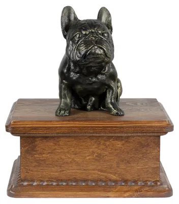 Produktbild von Französische Bulldogge - Eine Urne für die Asche eines Hundes mit einer Statue, eine personalisierte hölzerne Urne, eine kleine Urne für Hundeschnuppen der Marke Art-Dog.