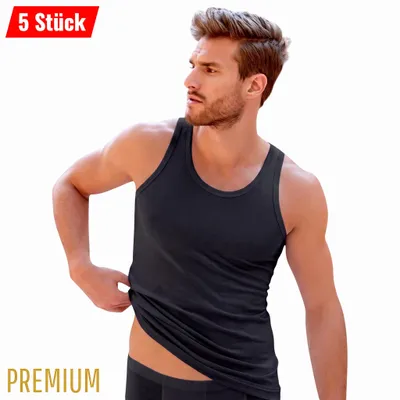 Produktbild von 5er Pack Unterhemd Herren Feinripp Tank-Top 100% Baumwolle Weiß oder Schwarz Größe S-3XL, KI-generiertes Bild