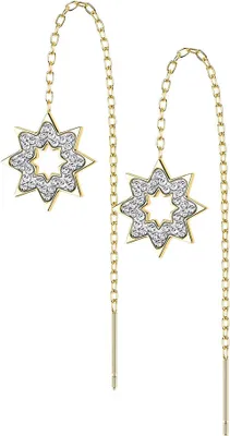 Produktbild von viva-adorno Edelstahl Ohrringe Durchzieher Schneeflocke Stern Zirkonia Ketten Ohrringe Z583, gold