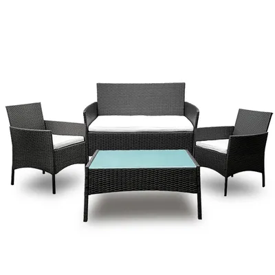 Produktbild von Clanmacy Polyrattan Gartenmöbel-Set - Tisch, Sofa & 2 Stühle - Schwarz