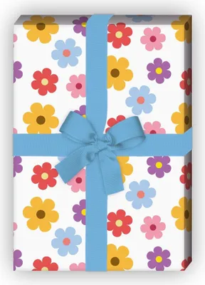 Produktbild von 70er Jahre Blüten Geschenkpapier im Retro Design, gelb - G8138, 32 x 48cm