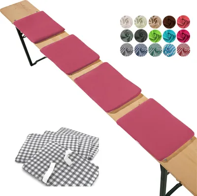Produktbild von heimtexland ® Sitzkissen 4er Set  Bierbank Polster Auflage Bierzeltgarnitur Garten Deko Kissen Typ859 Beere