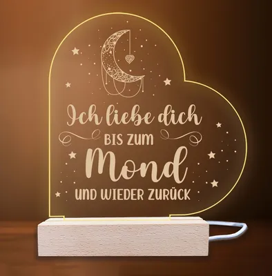 Produktbild von INDIGOS UG - Nachttischlampe - Herz rechts - Spruch 3 -  Valentinstag - Herz mit Spruch - Nachtlicht - 3D-LED-Lampe - Weihnachten, Geburtstag - Geschenk für Freund, Freundin, Familie - Liebe