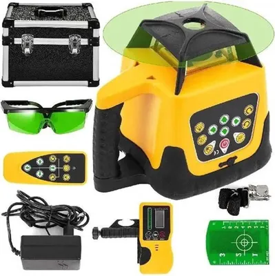 Zdjęcie produktu dla Laser krzyżowy Happyment z funkcją obrotu – zasięg 500 m – pokrycie 360° – cyfrowy dalmierz laserowy – z akumulatorem i walizką