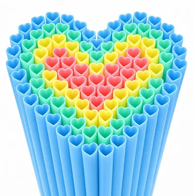 Image de Pailles réutilisables - Forme de cœur - 100 pièces - Multicolores
