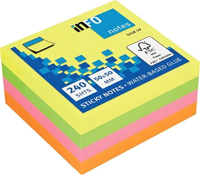 Produktbild von Info Sticky Notes Würfel 50 x 50 mm farbig sortiert, 240 Blatt/Würfel