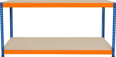 Produktbild von S-Rax 2-stufige Werkbank 150cm x 45cm x 90cm | 300kg/Regal & 6 verstärkte Stützbalken | Werkstatttisch Arbeitstisch | Stahl, Spanplatte & Gummifüße [Schraubenlos & Verstellbare Regalanordnung]