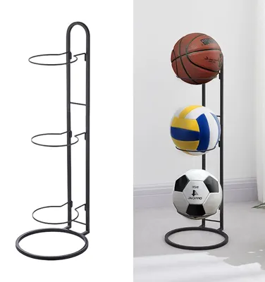 Immagine prodotto di Porta palloni sportivi a 3 ripiani - Supporto verticale per pallacanestro, calcio e pallavolo