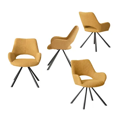 Image de Meubles Cosy : lot de 4 chaises de salle à manger modernes en tissu jaune avec pieds en métal noir - BETH