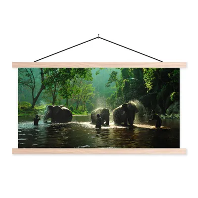Produktbild von MuchoWow® Textilposter Elefant - Wasser - Bäume - Grün - Tiere 60x30 cm mit holzfarbenen Rahmen - Dekoration