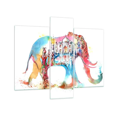 Produktbild von Bilder auf glas - Elefant Indien ethnisch Kultur - 95x80cm - Glasbilder - Wandbilder - Kunstdruck - zum Aufhängen bereit - Wanddekoration aus Glas - Glas Bilder - Wandbild auf Glas - GCB95x80-3037