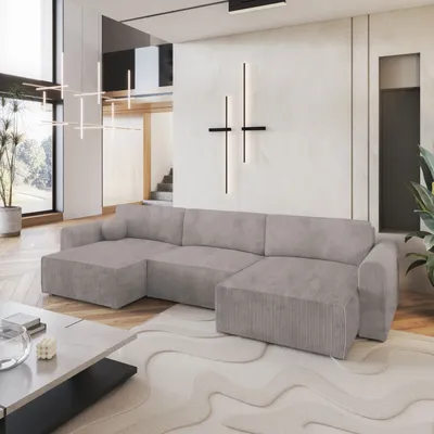 Produktbild von Masseno Ecksofa FENTO P mit Schlaffunktion U-Form, Sofa mit Bettkasten, Wohnzimmersofa, Couch, Soffa, Bettsofa, Couchgarnitur- Beige, POSO 02