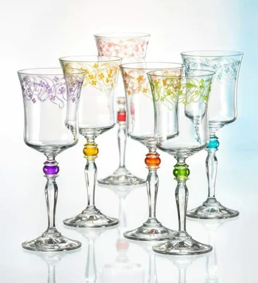 Produktbild von Weingläser Weißweingläser Kristallgläser Grace (bunte Gravur) 250 ml 6er Set