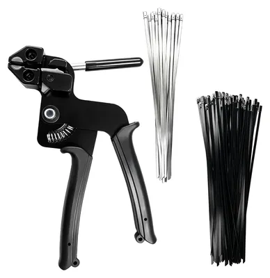 Produktbild von Solidchoice – Set aus 100 Edelstahl-Kabelbindern mit Werkzeug