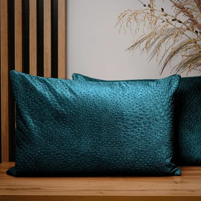 Produktbild von MG Design 2er Set Kissenbezüge 40 x 60 cm in Blau- mit Reißverschluss, Samt mit Tropfenprägung, sanfter Griff & pflegeleicht