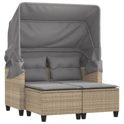 Produktbild von Gartensofa 2-Sitzer mit Dach und Hockern Beige Poly Rattan