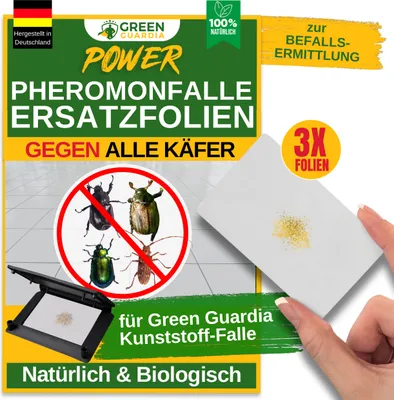 Produktbild von Green Guardia Ersatzklebeflächen mit Pheromon-Lockstoff-3x Fallen- Nachfüll-Set für Kunststoff-Fallen, Käfer Falle, Natürlich&Wirksam, Käfer Bekämpfen