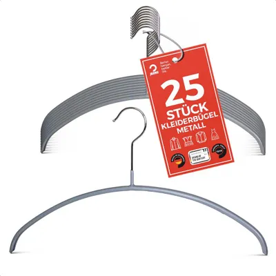 Produktbild von MAWA Kleiderbügel, 25er-Set, rutschfest, 36 cm, Silber, für Hemden & Pullover