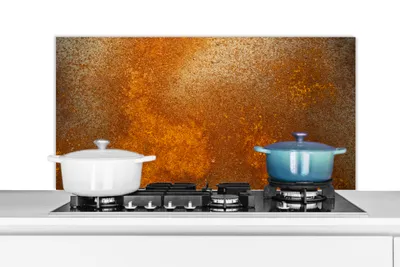 Produktbild von KitchenYeah®  Spritzschutz Küche - Küchenrückwand - Wandschutz für Herd und Spüle - Metall - Rost - Orange - Vintage - Industriell 100x50 - Alu-Dibond (Alternative zum Spritzschutz aus Glas) - Hitzebe