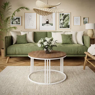Produktbild von Runder Couchtisch LORI LOFT, Weiß / Stirling Eiche